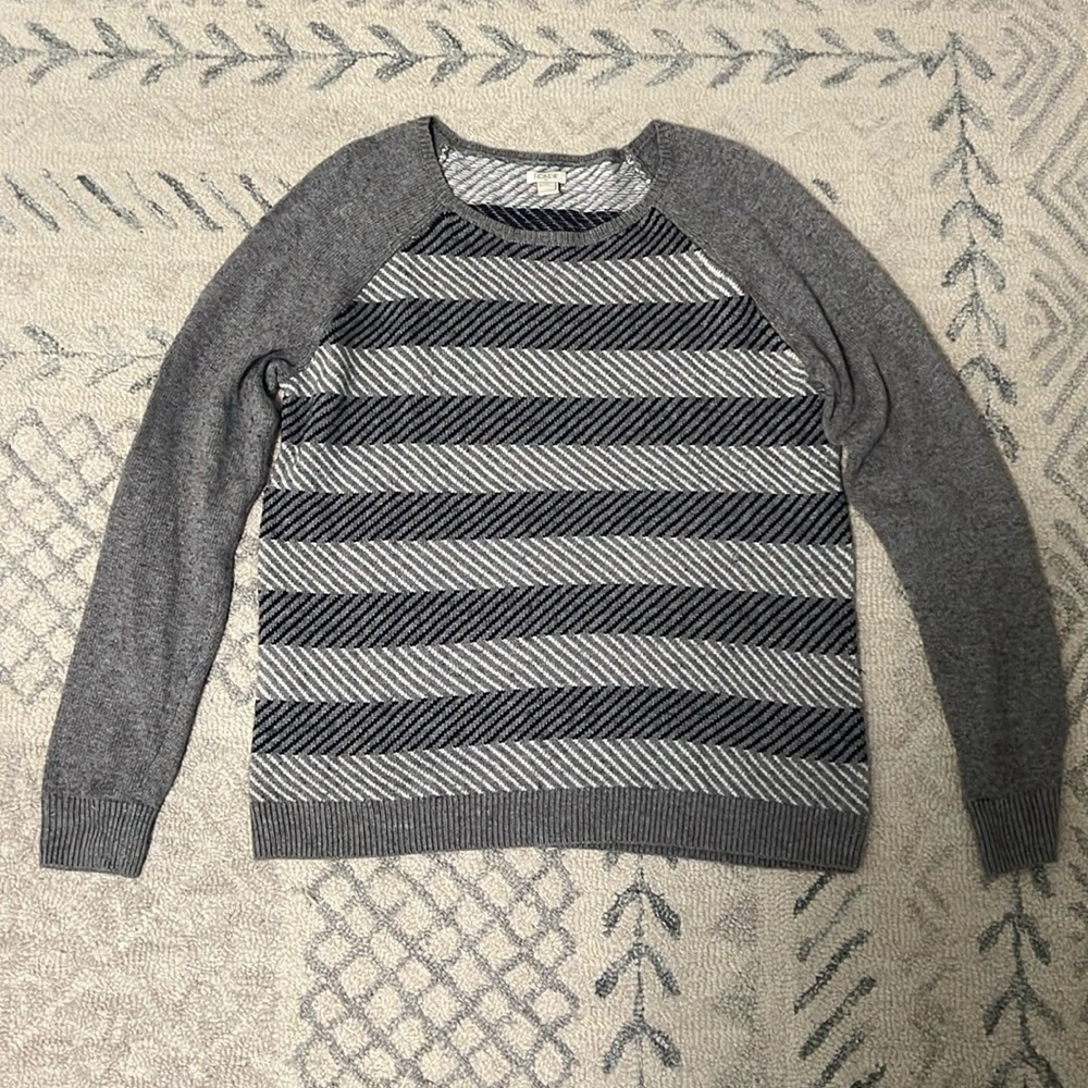 J.Crew Factory Gray Sweater with Blue and White Stripes